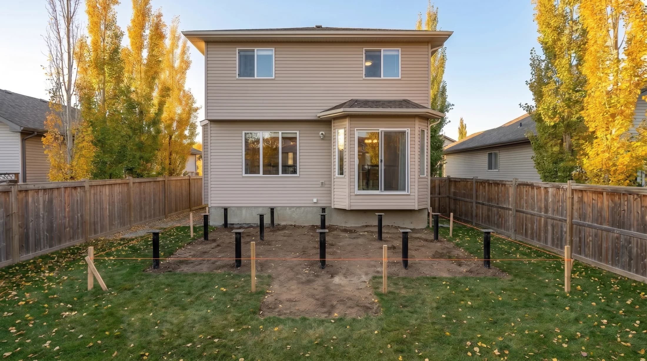 The same yard with the black steel screw piles in and cut level