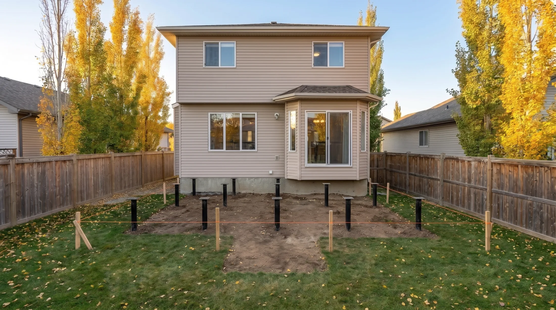 The same yard with the black steel screw piles in and cut level